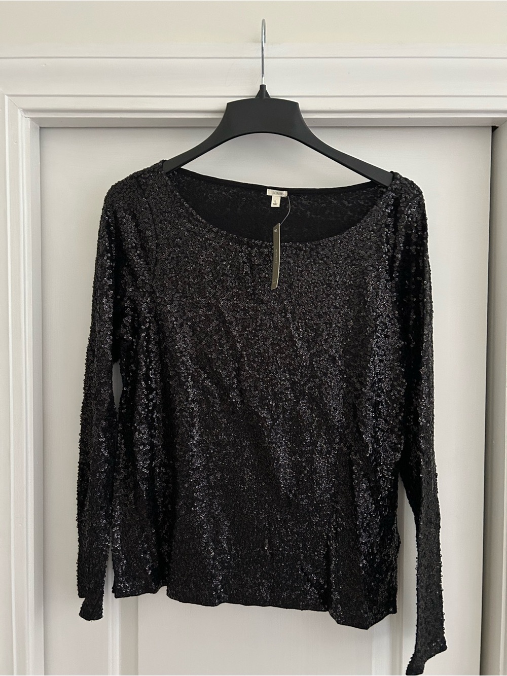 J. Crew Black Sequin Long-Sleeve Scoop Neck Top